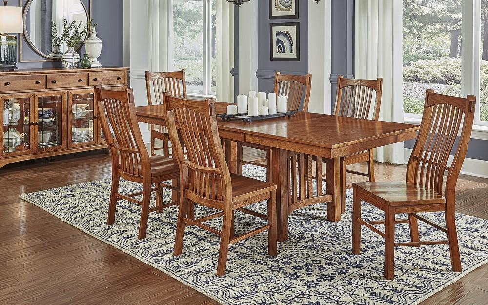 A-America - Laurelhurst 92in Rectangular Trestle Table with (2) Self-Storing Leaves in Mission Oak Finish - LAUOA6320 veiw 4