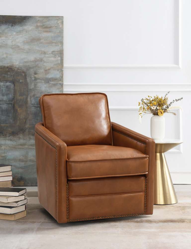ACME Furniture - Rocha Accent Chair w/Swivel - Brown Leather Aire - AC01886 veiw 1