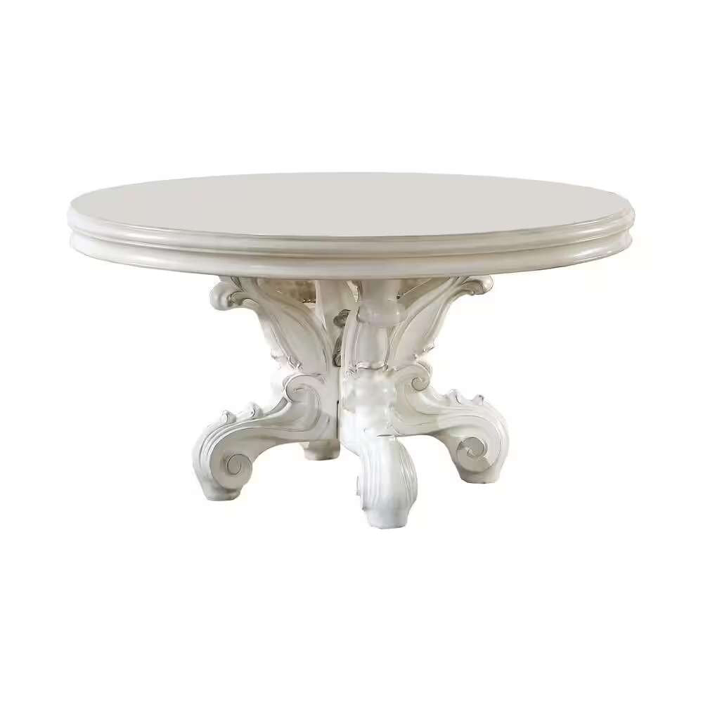 ACME Furniture - Versailles Round Dining Table - Synthetic Leather & Bone White Finsih - DN01388 view 1