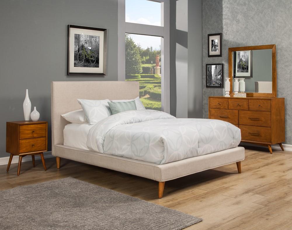 Alpine Furniture - Britney Queen Upholstered Platform Bed, Light Grey Linen - 1096Q veiw 2