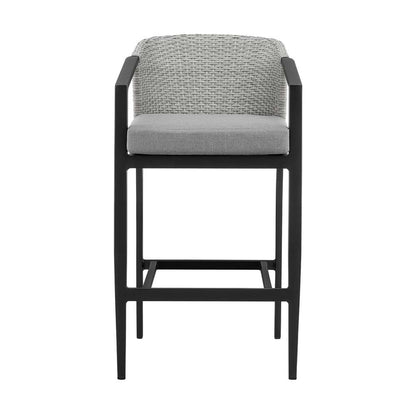 Armen Living - Aileen Outdoor Patio Bar Stool in Aluminum and Wicker with Grey Cushions - 840254333192 veiw 2