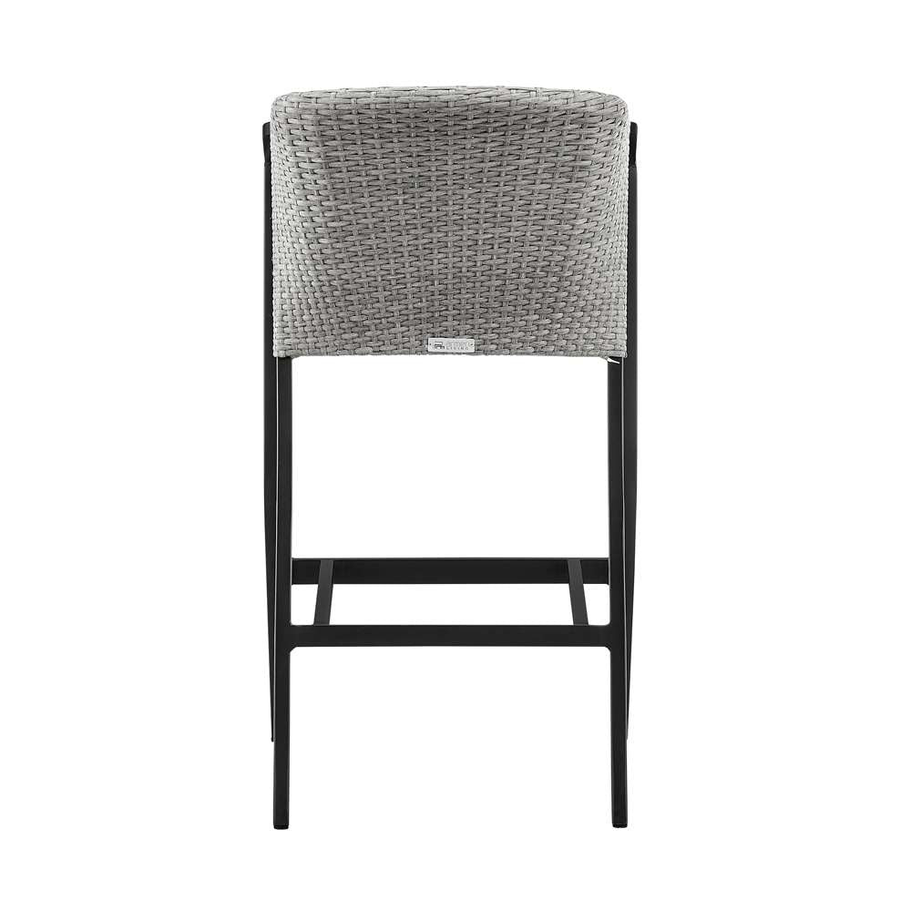 Armen Living - Aileen Outdoor Patio Bar Stool in Aluminum and Wicker with Grey Cushions - 840254333192 veiw 5