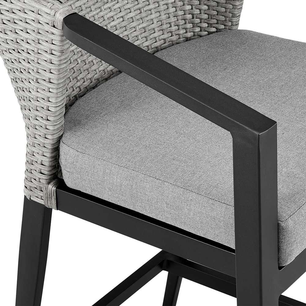 Armen Living - Aileen Outdoor Patio Counter Height Bar Stool in Aluminum and Wicker with Grey Cushions - 840254333185 veiw 6
