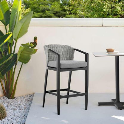 Armen Living - Aileen Outdoor Patio Counter Height Bar Stool in Aluminum and Wicker with Grey Cushions - 840254333185 veiw 7