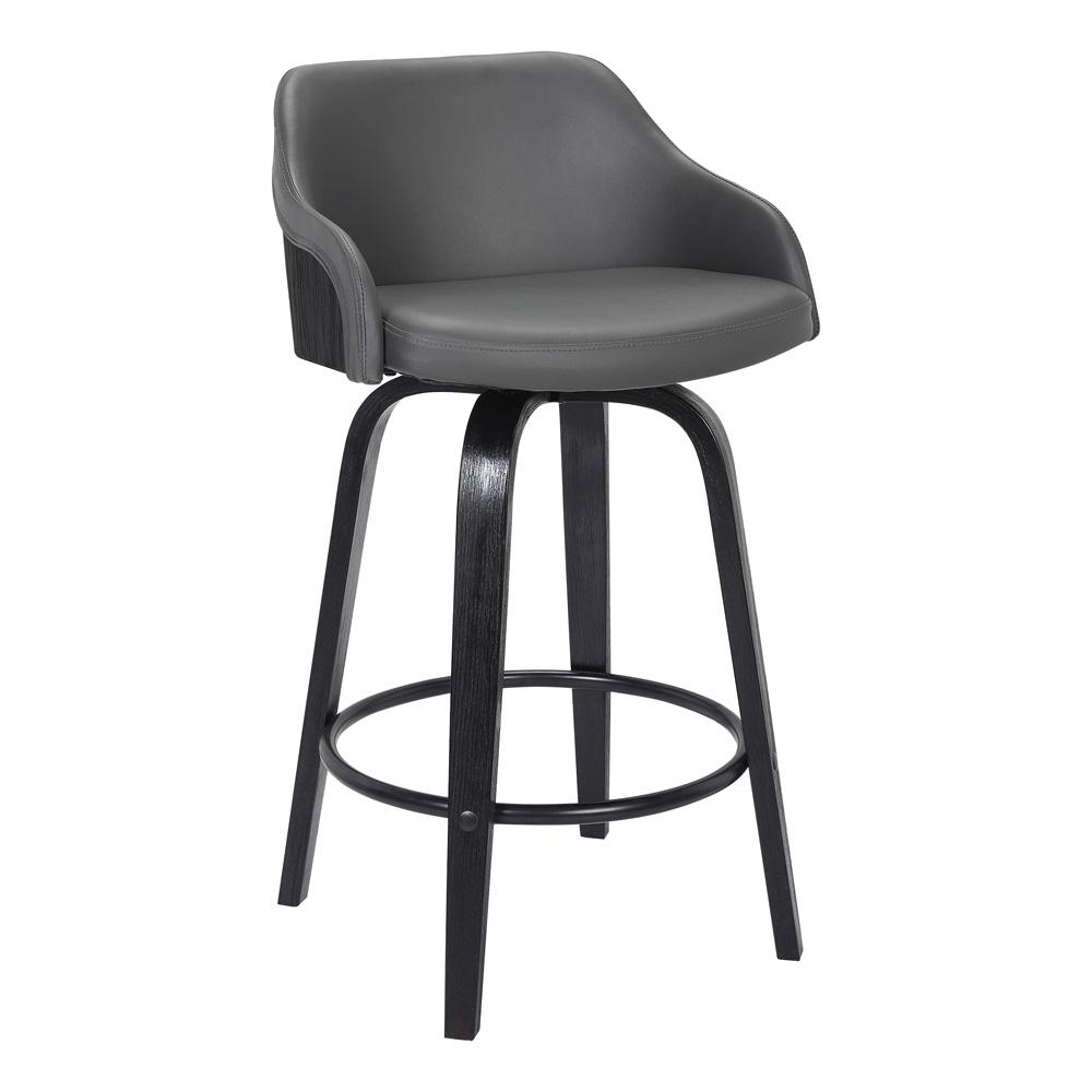 Armen Living - Alec 26in Counter Height Swivel Grey Faux Leather and Black Wood Bar Stool - LCAEBABLGR26 veiw 1