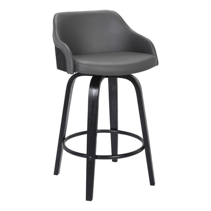 Armen Living - Alec 26in Counter Height Swivel Grey Faux Leather and Black Wood Bar Stool - LCAEBABLGR26 veiw 1