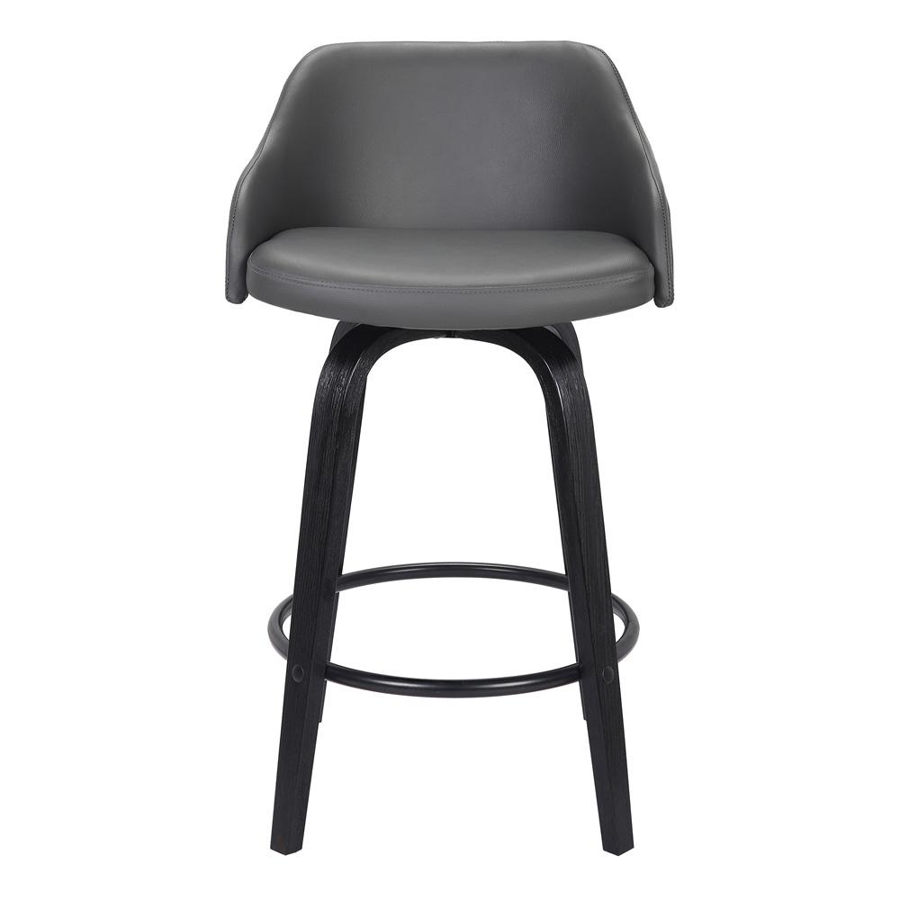 Armen Living - Alec 26in Counter Height Swivel Grey Faux Leather and Black Wood Bar Stool - LCAEBABLGR26 veiw 2