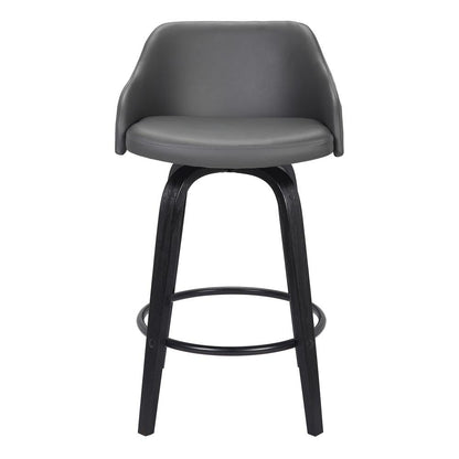 Armen Living - Alec 26in Counter Height Swivel Grey Faux Leather and Black Wood Bar Stool - LCAEBABLGR26 veiw 2