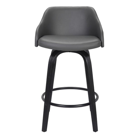 Armen Living - Alec 26in Counter Height Swivel Grey Faux Leather and Black Wood Bar Stool - LCAEBABLGR26 veiw 2