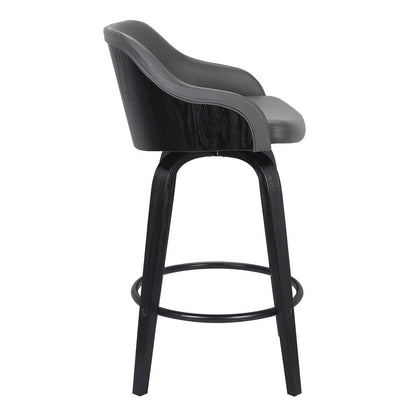 Armen Living - Alec 26in Counter Height Swivel Grey Faux Leather and Black Wood Bar Stool - LCAEBABLGR26 veiw 3