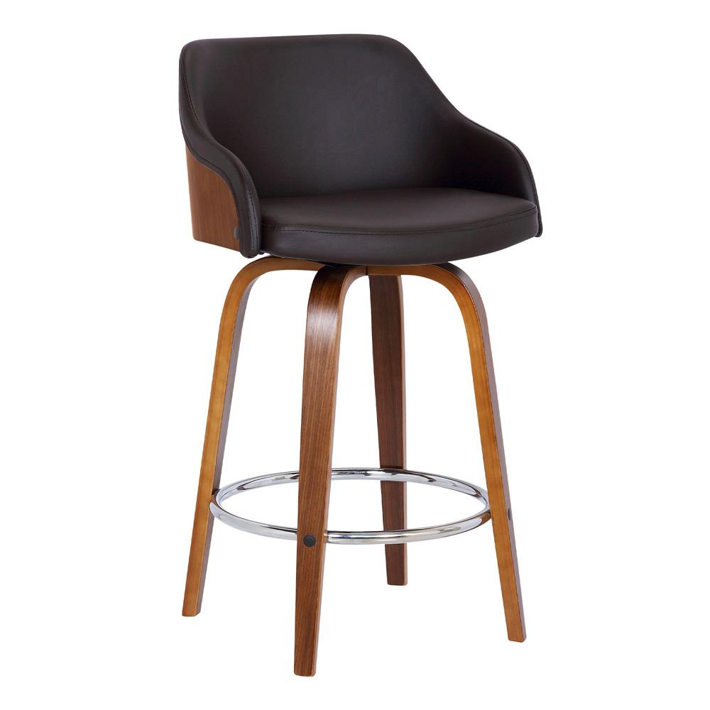 Armen Living - Alec 26in Counter Height Swivel Brown Faux Leather and Walnut Wood Bar Stool - LCAEBAWABR26 veiw 1