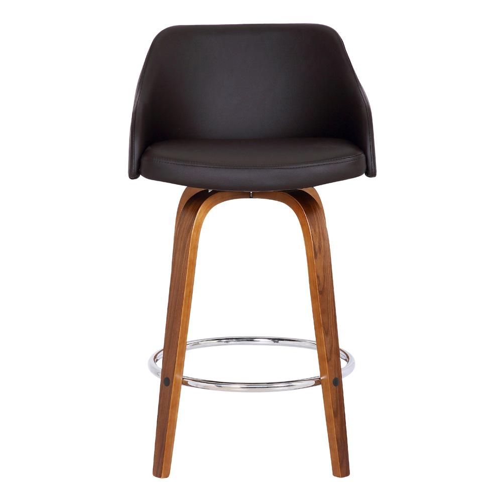 Armen Living - Alec 26in Counter Height Swivel Brown Faux Leather and Walnut Wood Bar Stool - LCAEBAWABR26 veiw 2