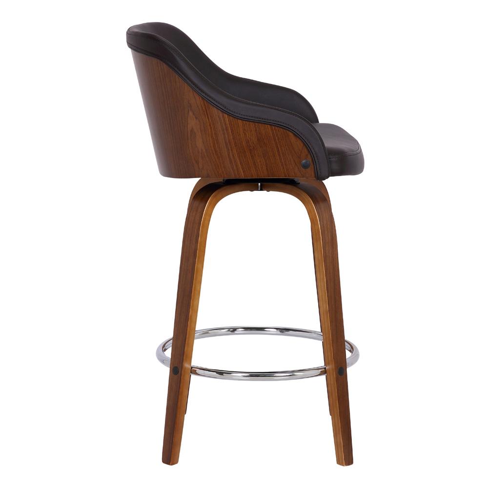Armen Living - Alec 26in Counter Height Swivel Brown Faux Leather and Walnut Wood Bar Stool - LCAEBAWABR26 veiw 3