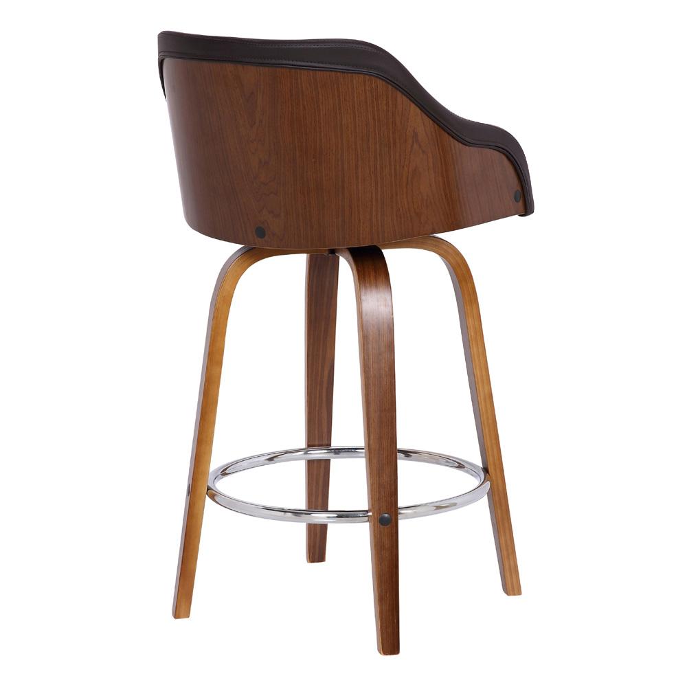 Armen Living - Alec 26in Counter Height Swivel Brown Faux Leather and Walnut Wood Bar Stool - LCAEBAWABR26 veiw 4