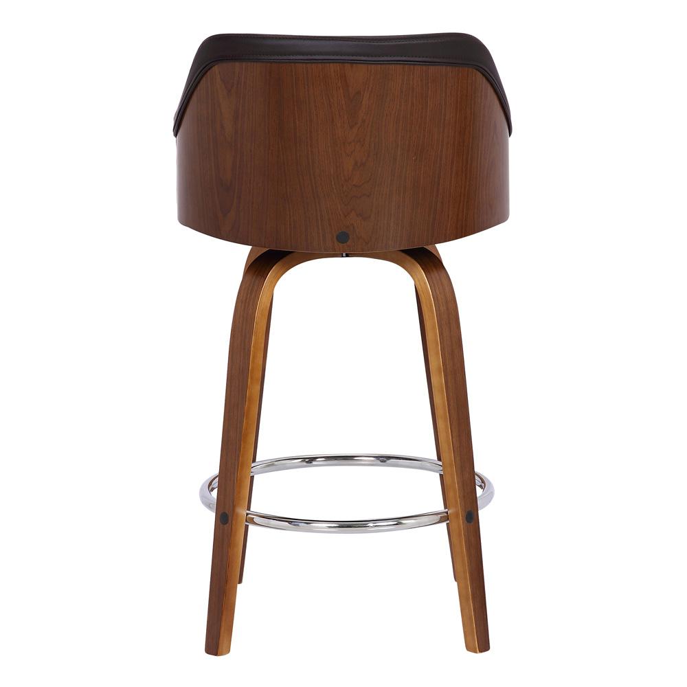 Armen Living - Alec 26in Counter Height Swivel Brown Faux Leather and Walnut Wood Bar Stool - LCAEBAWABR26 veiw 5
