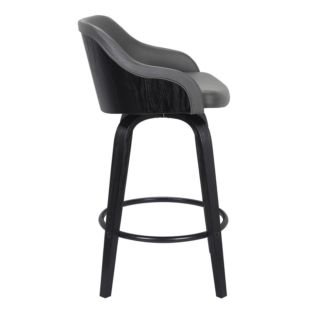 Armen Living - Alec 30in Bar Height Swivel Grey Faux Leather and Black Wood Bar Stool - LCAEBABLGR30 veiw 3