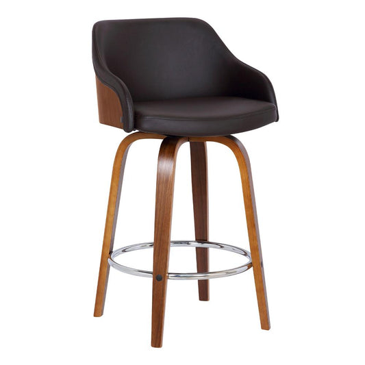 Armen Living - Alec 30in Bar Height Swivel Brown Faux Leather and Walnut Wood Bar Stool - LCAEBAWABR30 veiw 1