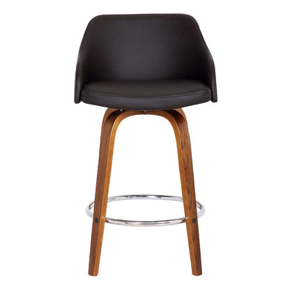 Armen Living - Alec 30in Bar Height Swivel Brown Faux Leather and Walnut Wood Bar Stool - LCAEBAWABR30 veiw 2