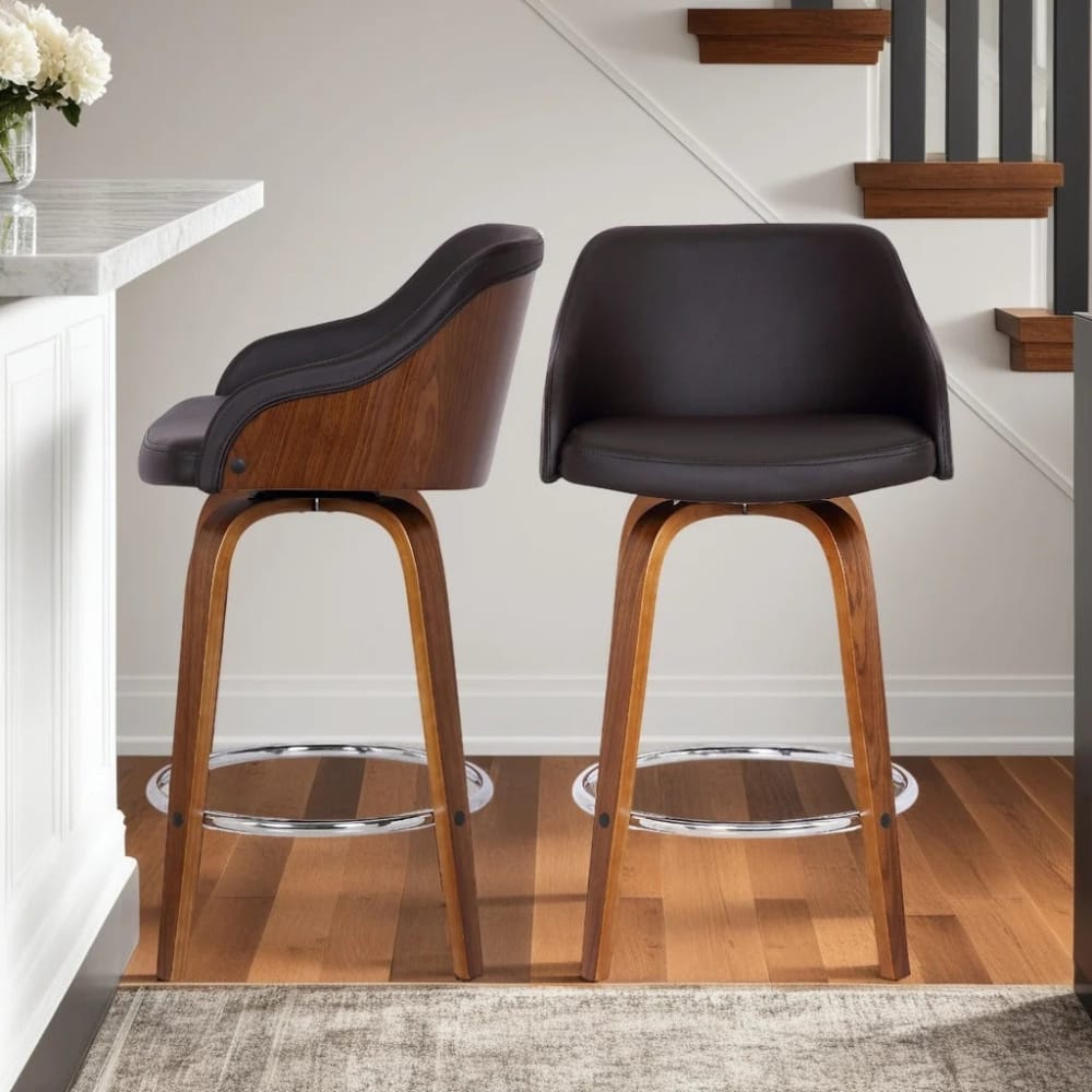 Armen Living - Alec 30in Bar Height Swivel Brown Faux Leather and Walnut Wood Bar Stool - LCAEBAWABR30 view 7