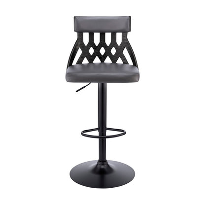 Armen Living - Angelo Adjustable Swivel Grey Faux Leather & Black Wood Bar Stool with Black Base - LCAOBABLGR veiw 2