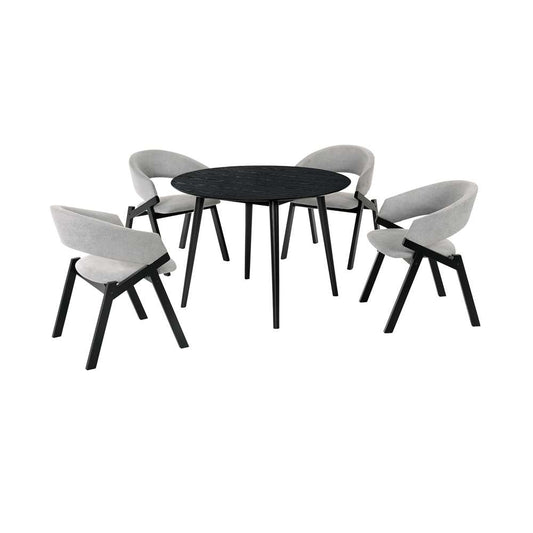 Armen Living - Arcadia and Talulah 42in Round Grey and Black Wood 5 Piece Dining Set - SETARDI5TAGRBL42 veiw 1