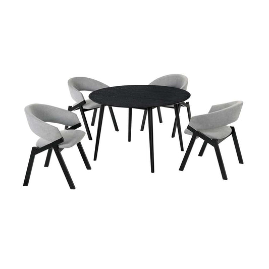 Armen Living - Arcadia and Talulah 48in Round Grey and Black Wood 5 Piece Dining Set - SETARDI5TAGRBL48 veiw 1