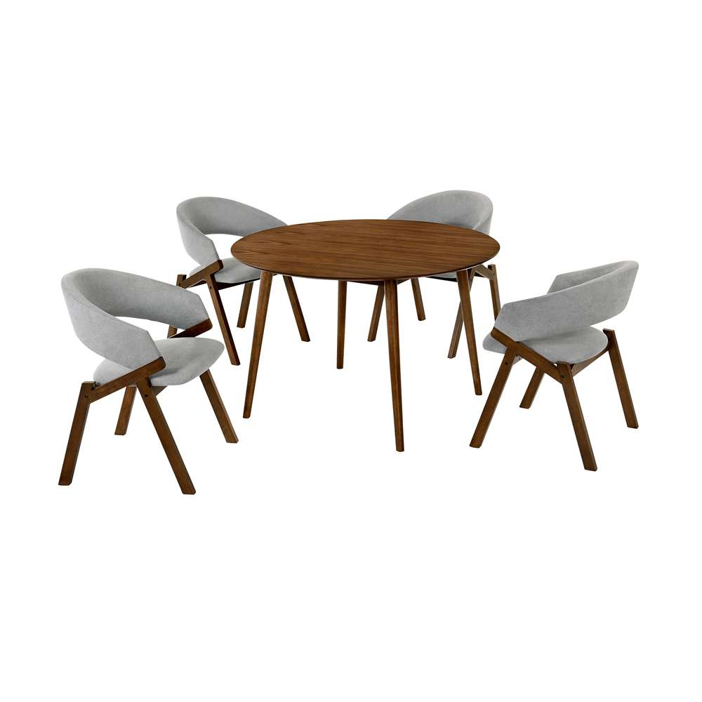 Armen Living - Arcadia and Talulah 48in Round Grey and Walnut Wood 5 Piece Dining Set - SETARDI5TAGRWA48 veiw 1