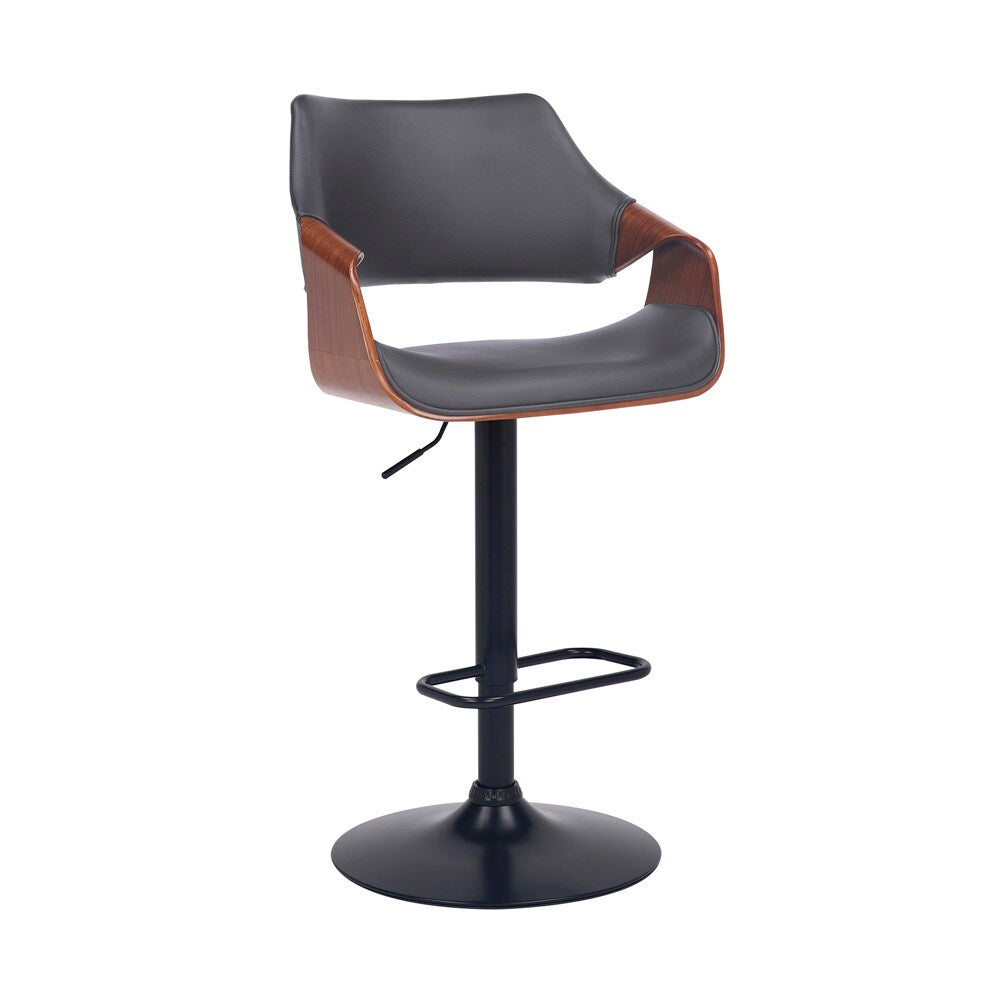 Armen Living - Aspen Adjustable Swivel Grey Faux Leather and Walnut Wood Bar Stool with Black Base - LCASBAWABLGR veiw 1