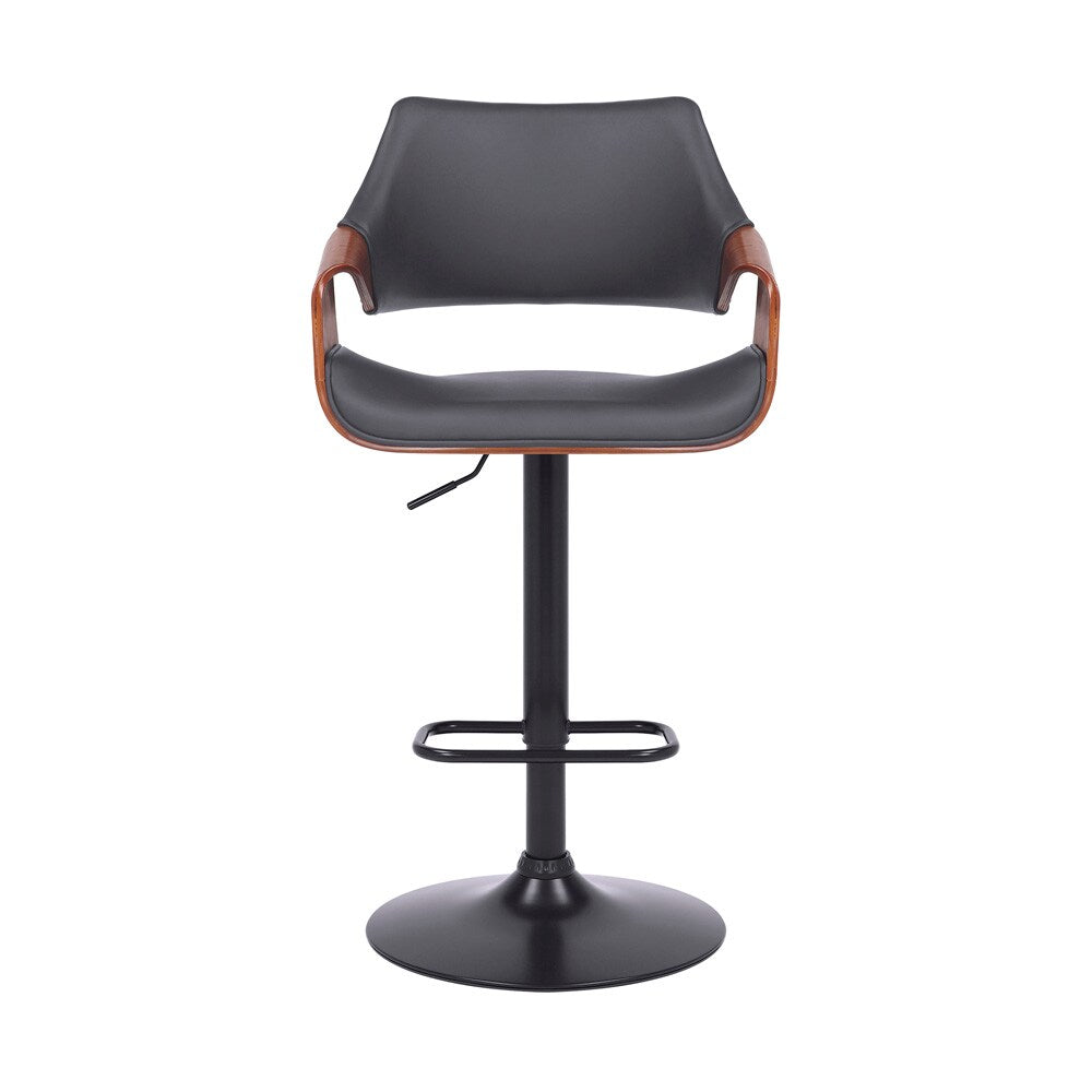 Armen Living - Aspen Adjustable Swivel Grey Faux Leather and Walnut Wood Bar Stool with Black Base - LCASBAWABLGR veiw 2