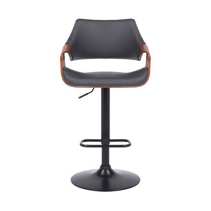 Armen Living - Aspen Adjustable Swivel Grey Faux Leather and Walnut Wood Bar Stool with Black Base - LCASBAWABLGR veiw 2