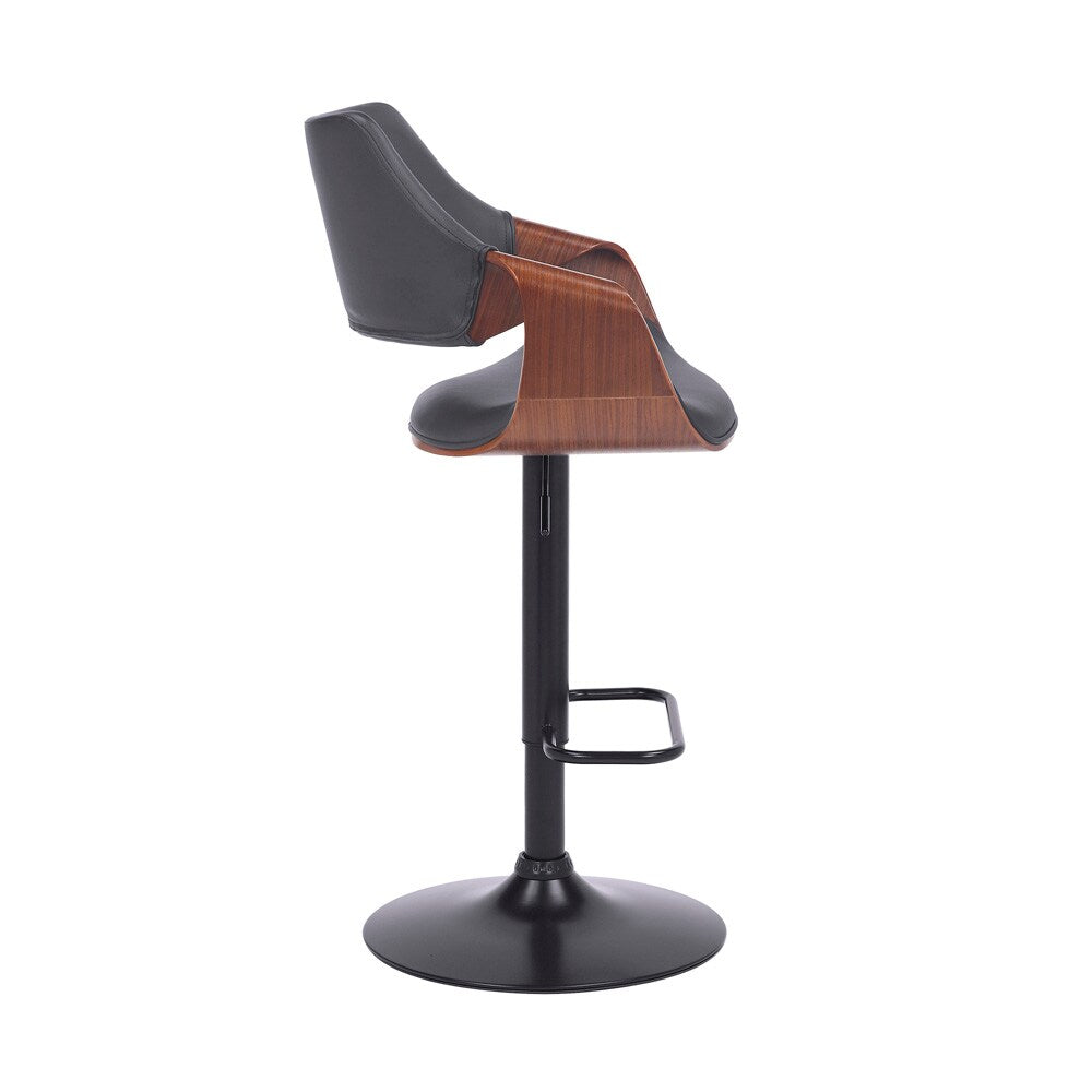Armen Living - Aspen Adjustable Swivel Grey Faux Leather and Walnut Wood Bar Stool with Black Base - LCASBAWABLGR veiw 3