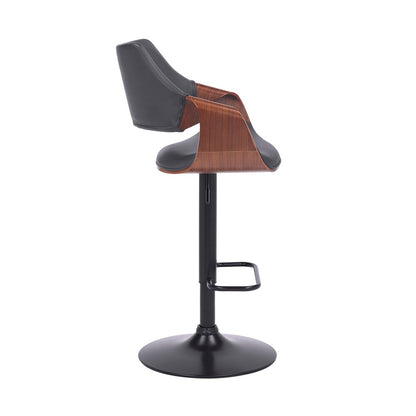 Armen Living - Aspen Adjustable Swivel Grey Faux Leather and Walnut Wood Bar Stool with Black Base - LCASBAWABLGR veiw 3