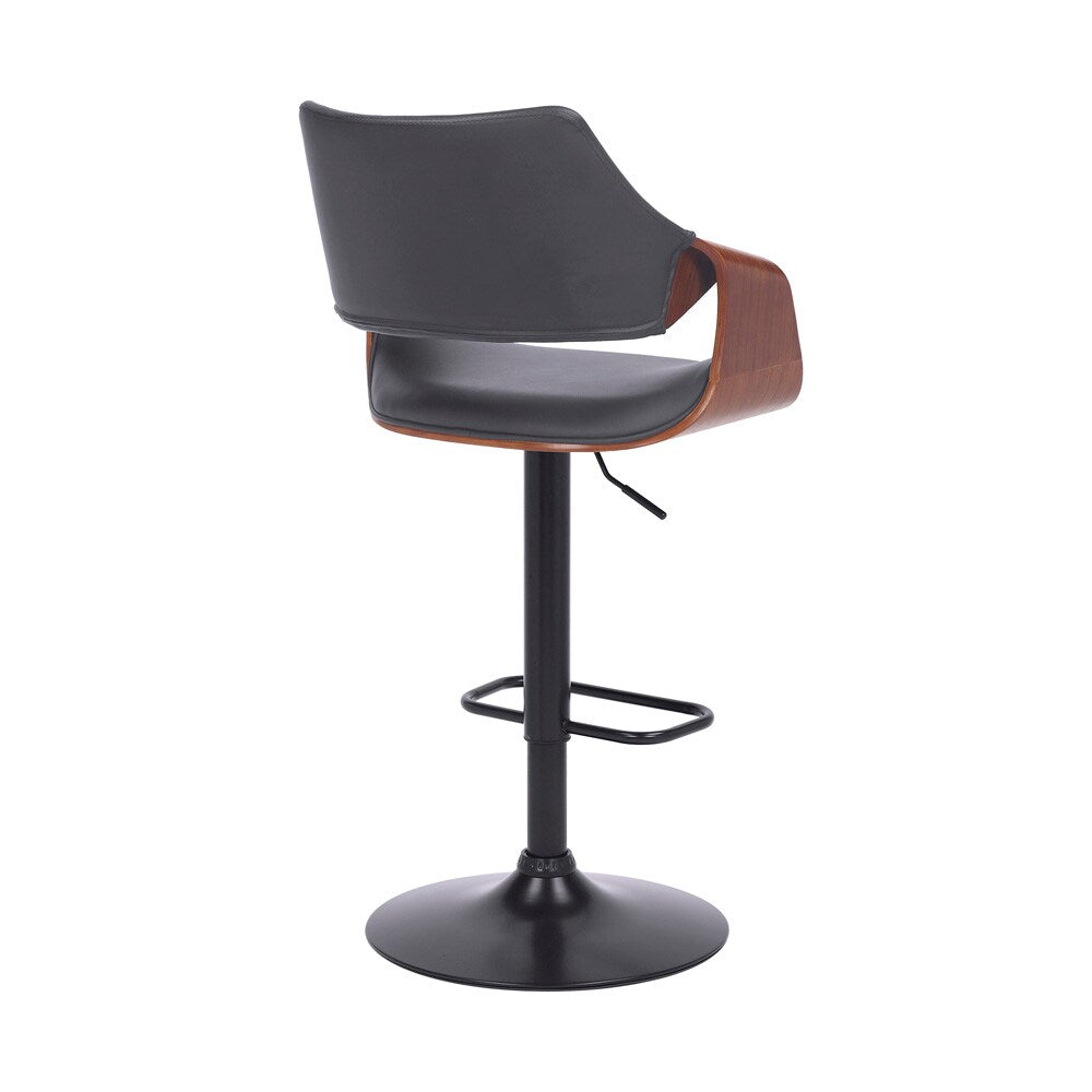 Armen Living - Aspen Adjustable Swivel Grey Faux Leather and Walnut Wood Bar Stool with Black Base - LCASBAWABLGR veiw 4