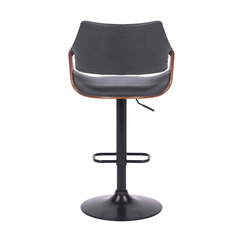 Armen Living - Aspen Adjustable Swivel Grey Faux Leather and Walnut Wood Bar Stool with Black Base - LCASBAWABLGR veiw 5
