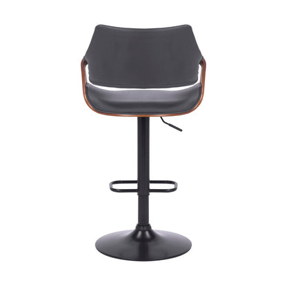 Armen Living - Aspen Adjustable Swivel Grey Faux Leather and Walnut Wood Bar Stool with Black Base - LCASBAWABLGR veiw 5