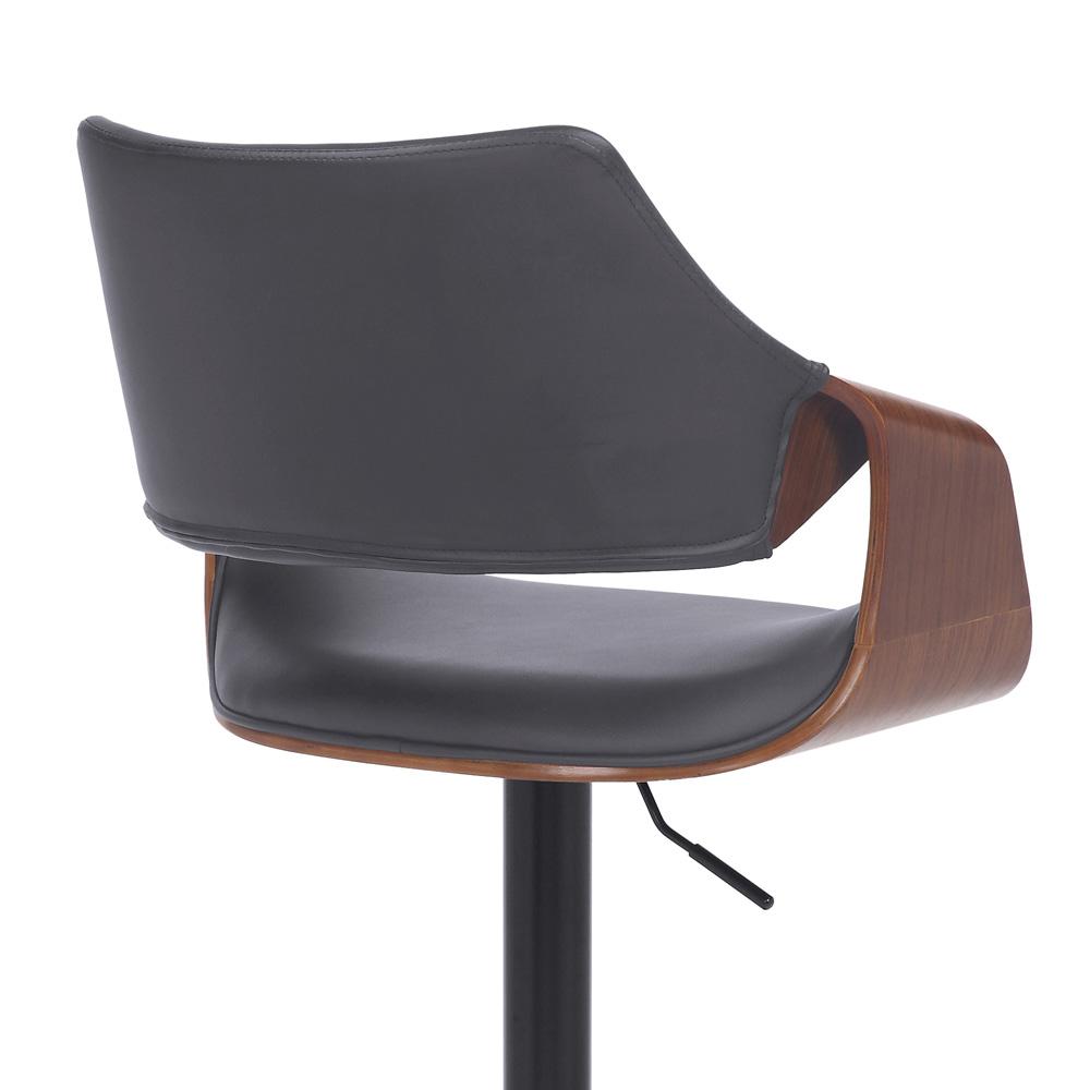 Armen Living - Aspen Adjustable Swivel Grey Faux Leather and Walnut Wood Bar Stool with Black Base - LCASBAWABLGR veiw 7