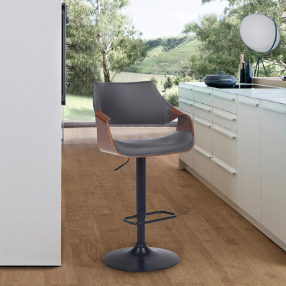Armen Living - Aspen Adjustable Swivel Grey Faux Leather and Walnut Wood Bar Stool with Black Base - LCASBAWABLGR veiw 9