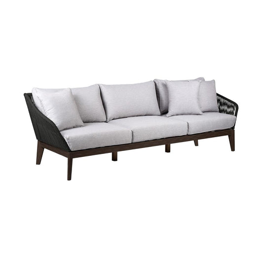 Armen Living - Athos Indoor Outdoor 3 Seater Sofa in Dark Eucalyptus Wood with Latte Rope and Grey Cushions - LCATSOWDDK veiw 1