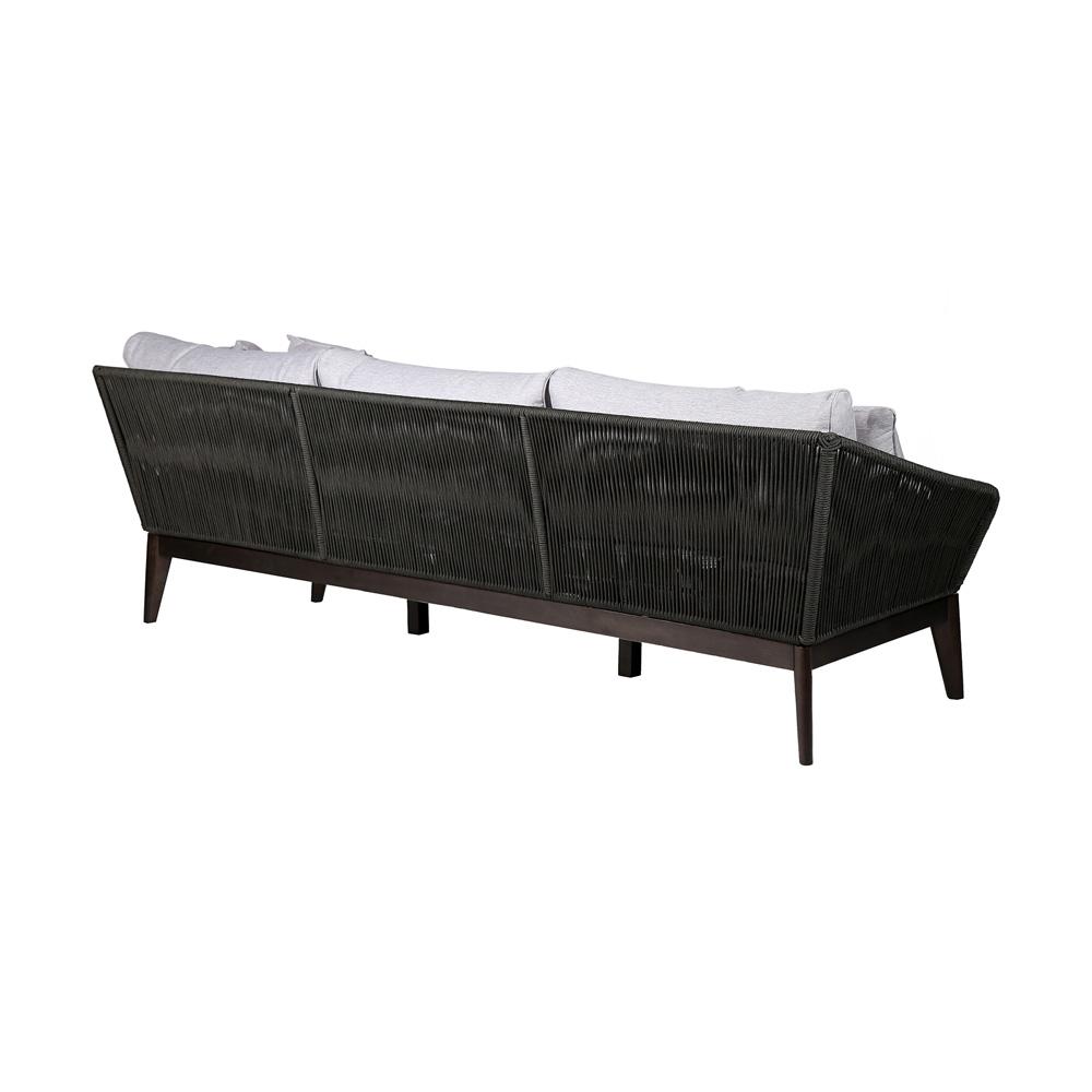 Armen Living - Athos Indoor Outdoor 3 Seater Sofa in Dark Eucalyptus Wood with Latte Rope and Grey Cushions - LCATSOWDDK veiw 2