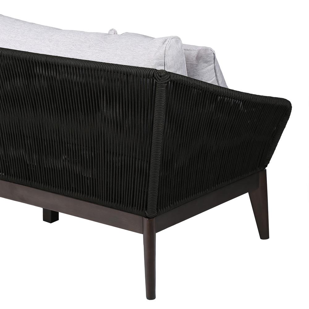 Armen Living - Athos Indoor Outdoor 3 Seater Sofa in Dark Eucalyptus Wood with Latte Rope and Grey Cushions - LCATSOWDDK veiw 4