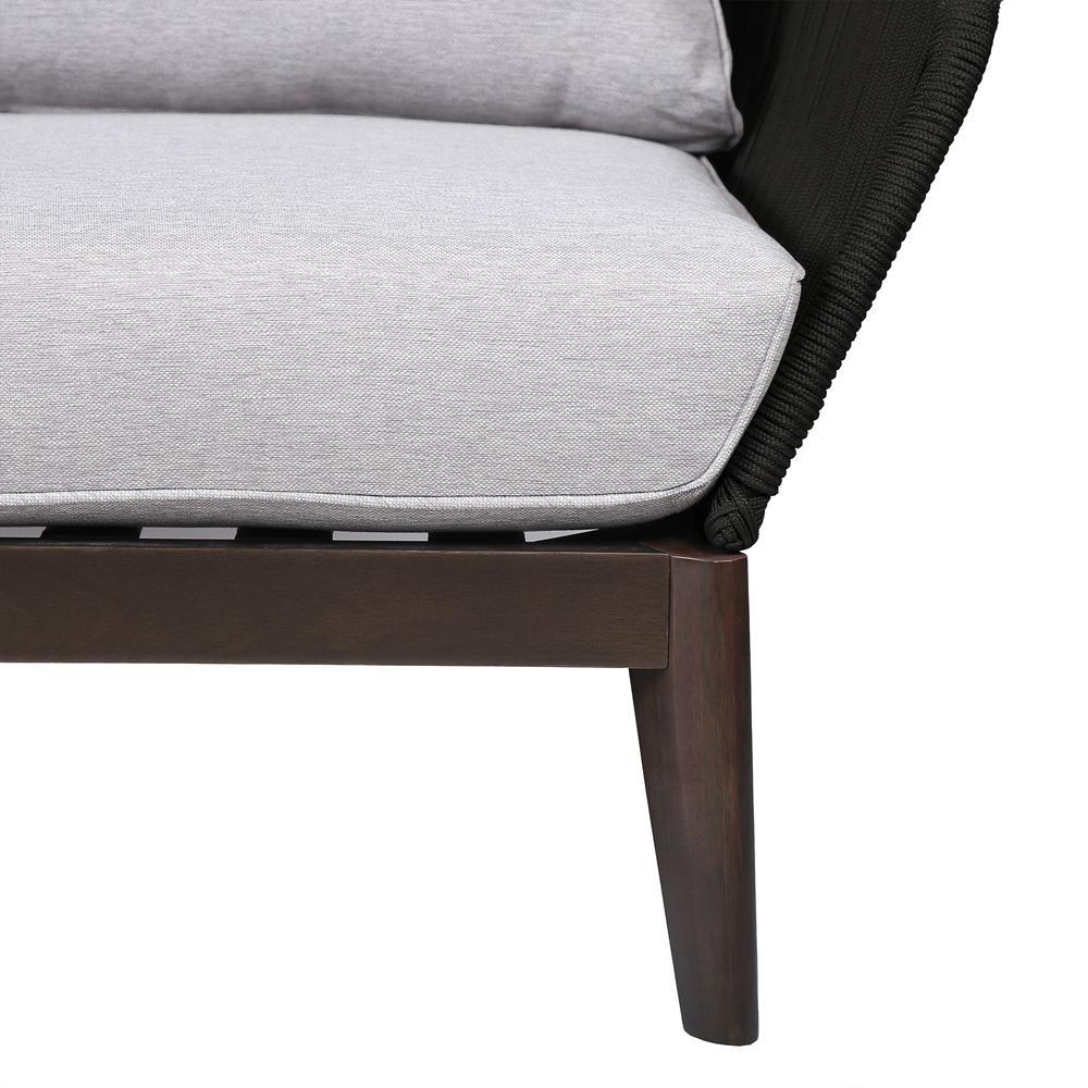 Armen Living - Athos Indoor Outdoor 3 Seater Sofa in Dark Eucalyptus Wood with Latte Rope and Grey Cushions - LCATSOWDDK veiw 6