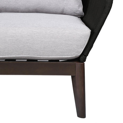Armen Living - Athos Indoor Outdoor 3 Seater Sofa in Dark Eucalyptus Wood with Latte Rope and Grey Cushions - LCATSOWDDK veiw 6