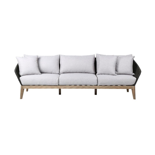 Armen Living - Athos Indoor Outdoor 3 Seater Sofa in Light Eucalyptus Wood with Latte Rope and Grey Cushions - LCATSOWDLT veiw 1