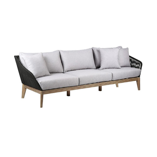 Armen Living - Athos Indoor Outdoor 3 Seater Sofa in Light Eucalyptus Wood with Latte Rope and Grey Cushions - LCATSOWDLT veiw 2