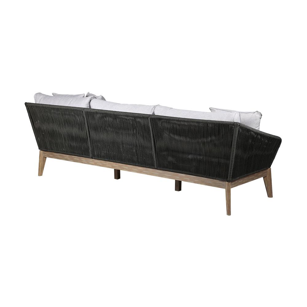 Armen Living - Athos Indoor Outdoor 3 Seater Sofa in Light Eucalyptus Wood with Latte Rope and Grey Cushions - LCATSOWDLT veiw 3