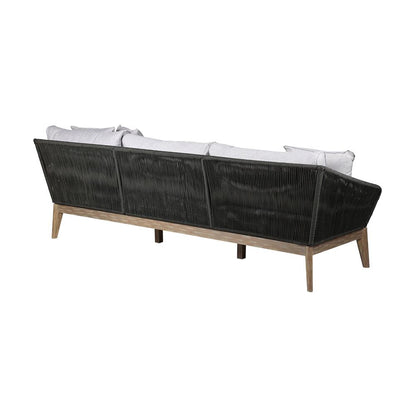 Armen Living - Athos Indoor Outdoor 3 Seater Sofa in Light Eucalyptus Wood with Latte Rope and Grey Cushions - LCATSOWDLT veiw 3