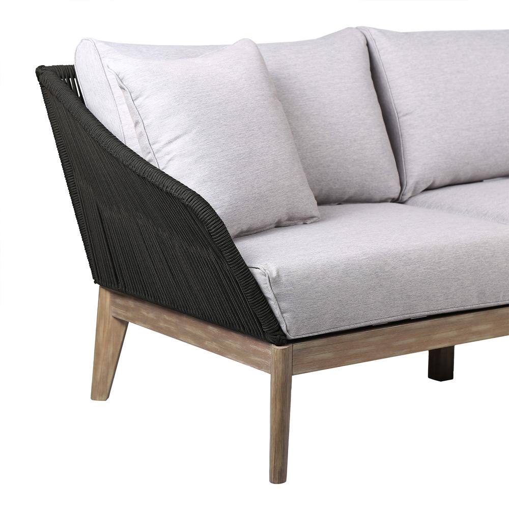 Armen Living - Athos Indoor Outdoor 3 Seater Sofa in Light Eucalyptus Wood with Latte Rope and Grey Cushions - LCATSOWDLT veiw 4