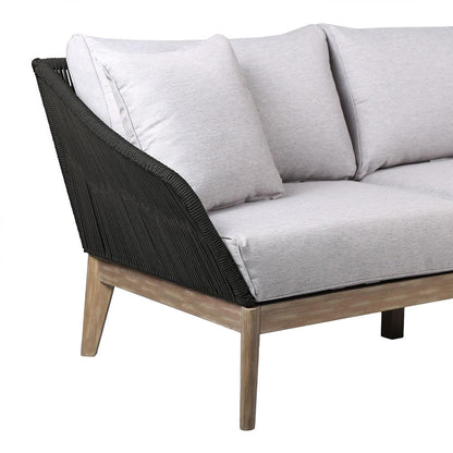 Armen Living - Athos Indoor Outdoor 3 Seater Sofa in Light Eucalyptus Wood with Latte Rope and Grey Cushions - LCATSOWDLT veiw 4