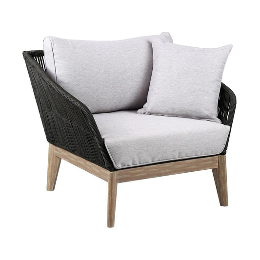 Armen Living - Athos Indoor Outdoor Club Chair in Light Eucalyptus Wood with Latte Rope and Grey Cushions - LCATCHWDLT veiw 1