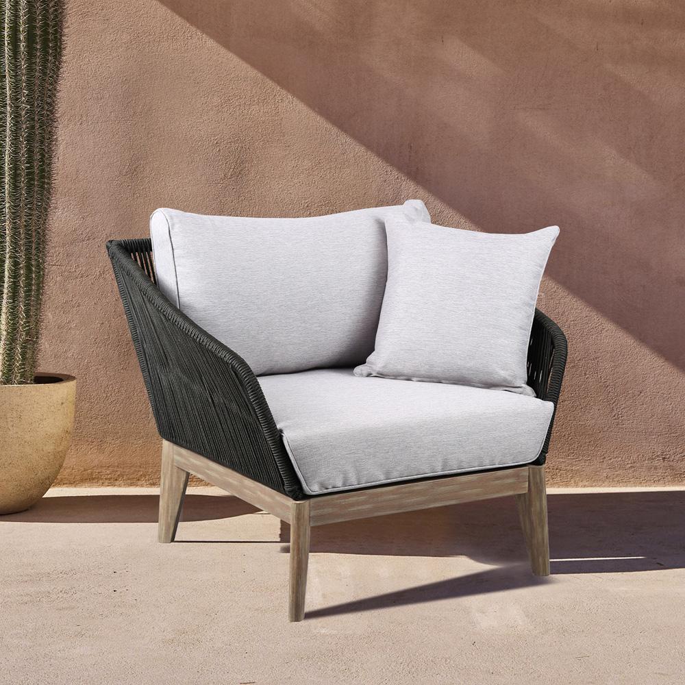 Armen Living - Athos Indoor Outdoor Club Chair in Light Eucalyptus Wood with Latte Rope and Grey Cushions - LCATCHWDLT veiw 7